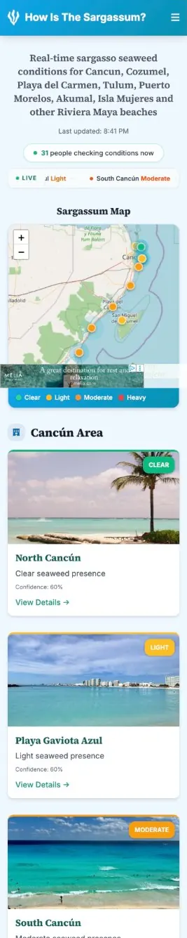 How Is The Sargassum? website, mobile view