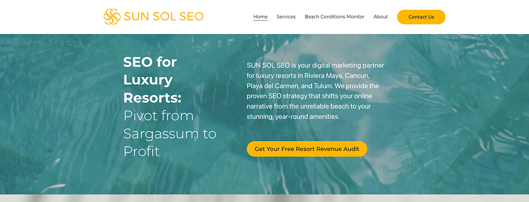 Sun Sol SEO website screenshot showing resort reputation management services